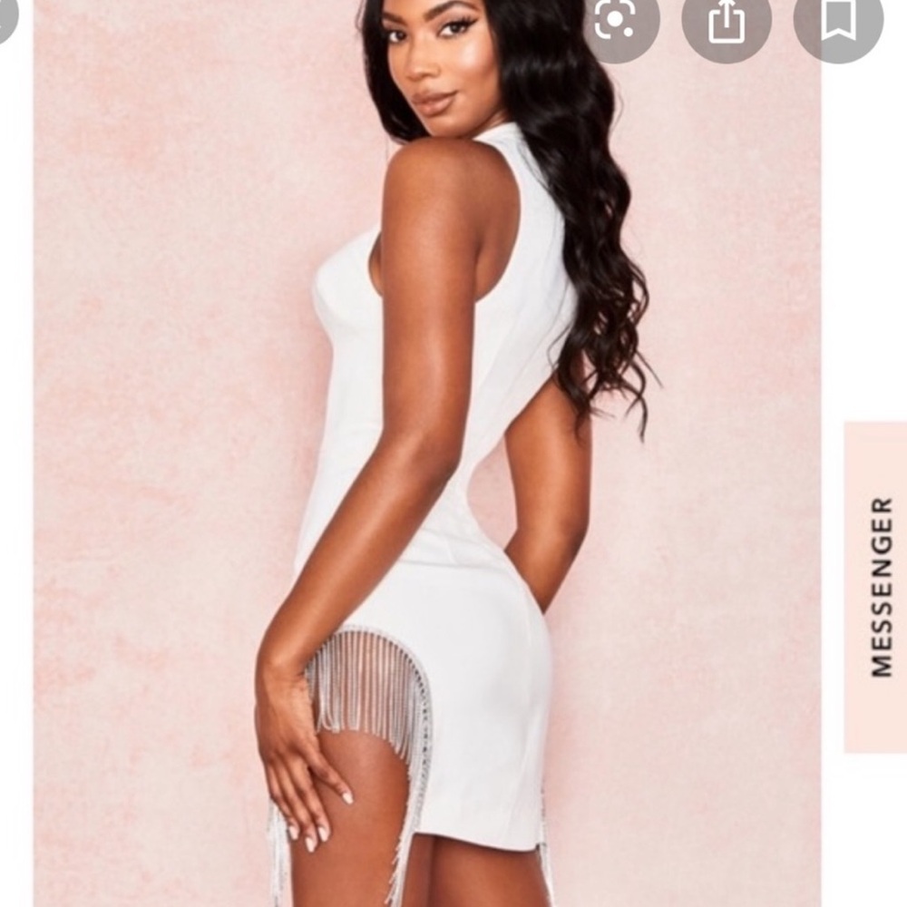 HOUSE OF CB Charlize White Crystal Fringe Mini Dress XS Bridal Holiday - Picture 10 of 13